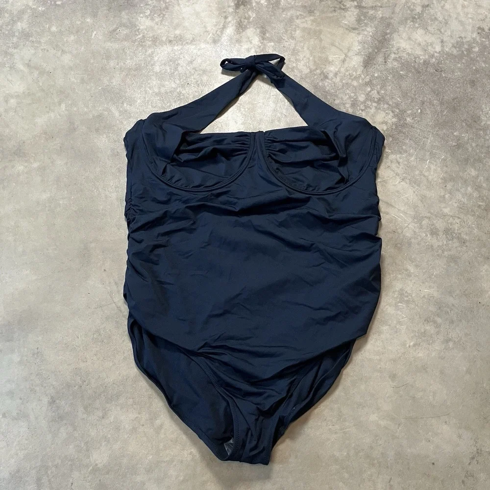 Old Navy Swimsuit Womens Plus Size 3X Navy Blue One Piece Halter Beach Resort‎